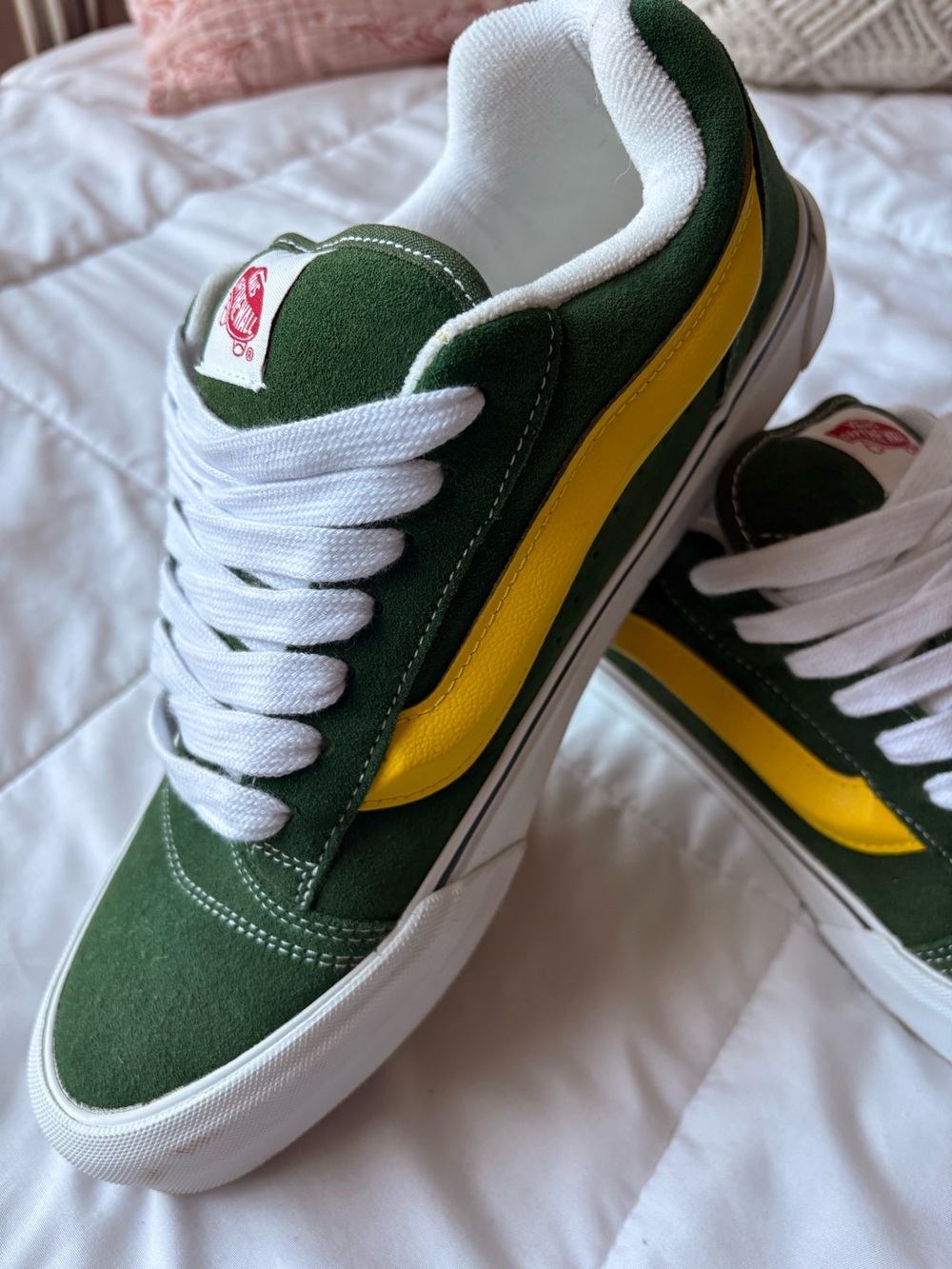 Vans White Sneakers with Green and Yellow Packers